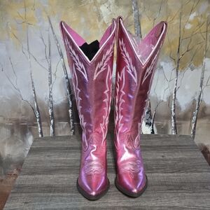 Shimmering Pink Heeled Boots